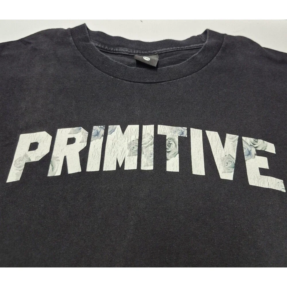 Primitive Apparel Floral Logo T-Shirt Mens XXL Black Rose Graphic Skate Tee EUC